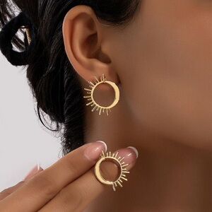 Metallic Eclipse Stud Hoop Drop Earrings